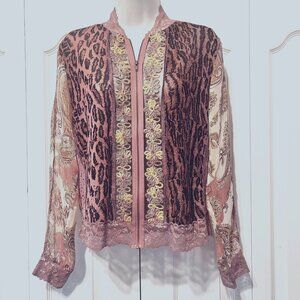 Jaipur Pink and Brown Lace-Trimmed Blazer